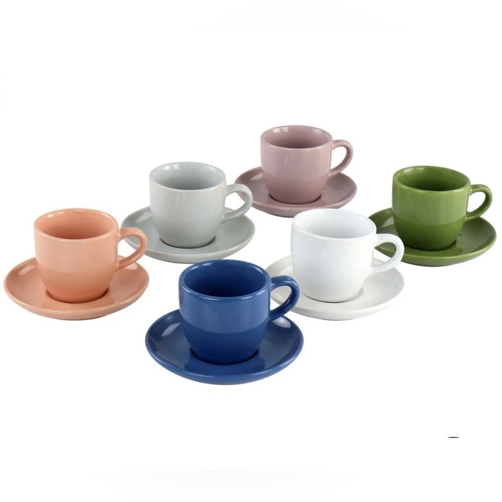 Mr. Coffee 12 Pieces 3oz Stoneware Espresso Cup and Saucer Set Assorted Colors
